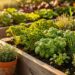 Carré de plantes aromatiques au potager avec basilic, persil et thym