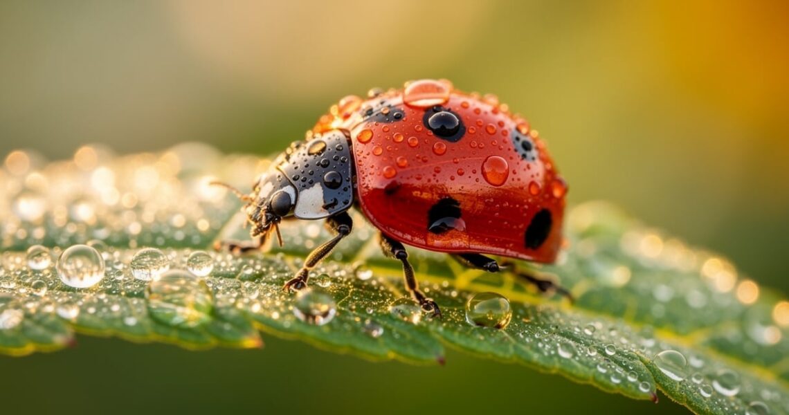 Coccinelle à sept points posée sur une feuille verte au jardin