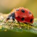 Coccinelle à sept points posée sur une feuille verte au jardin